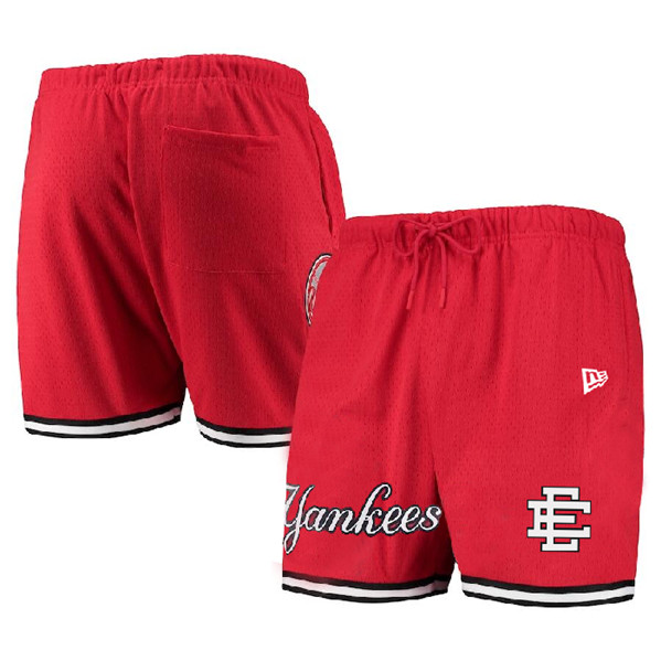 Men's New York Yankees Red Mesh Shorts 001 - Click Image to Close